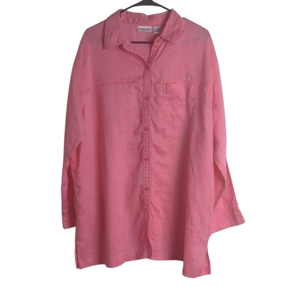 100% Linen Pink Button Down Tunic Top Women's 3x
